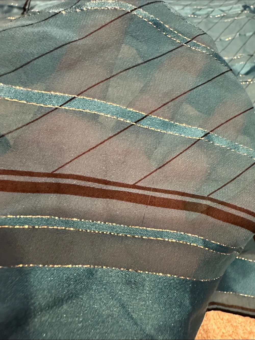 Silk-Blend Striped Scarf in Teal and Gray